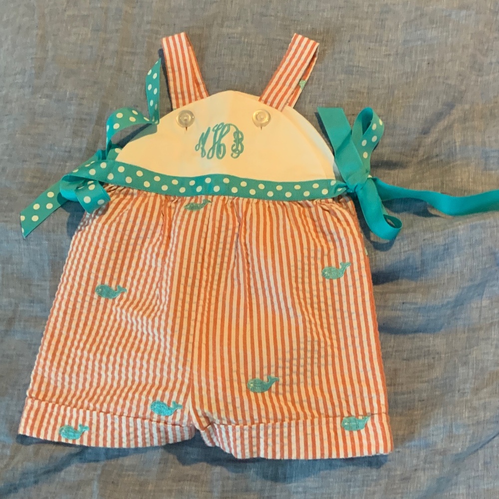 Seersucker romper with monogram mHb